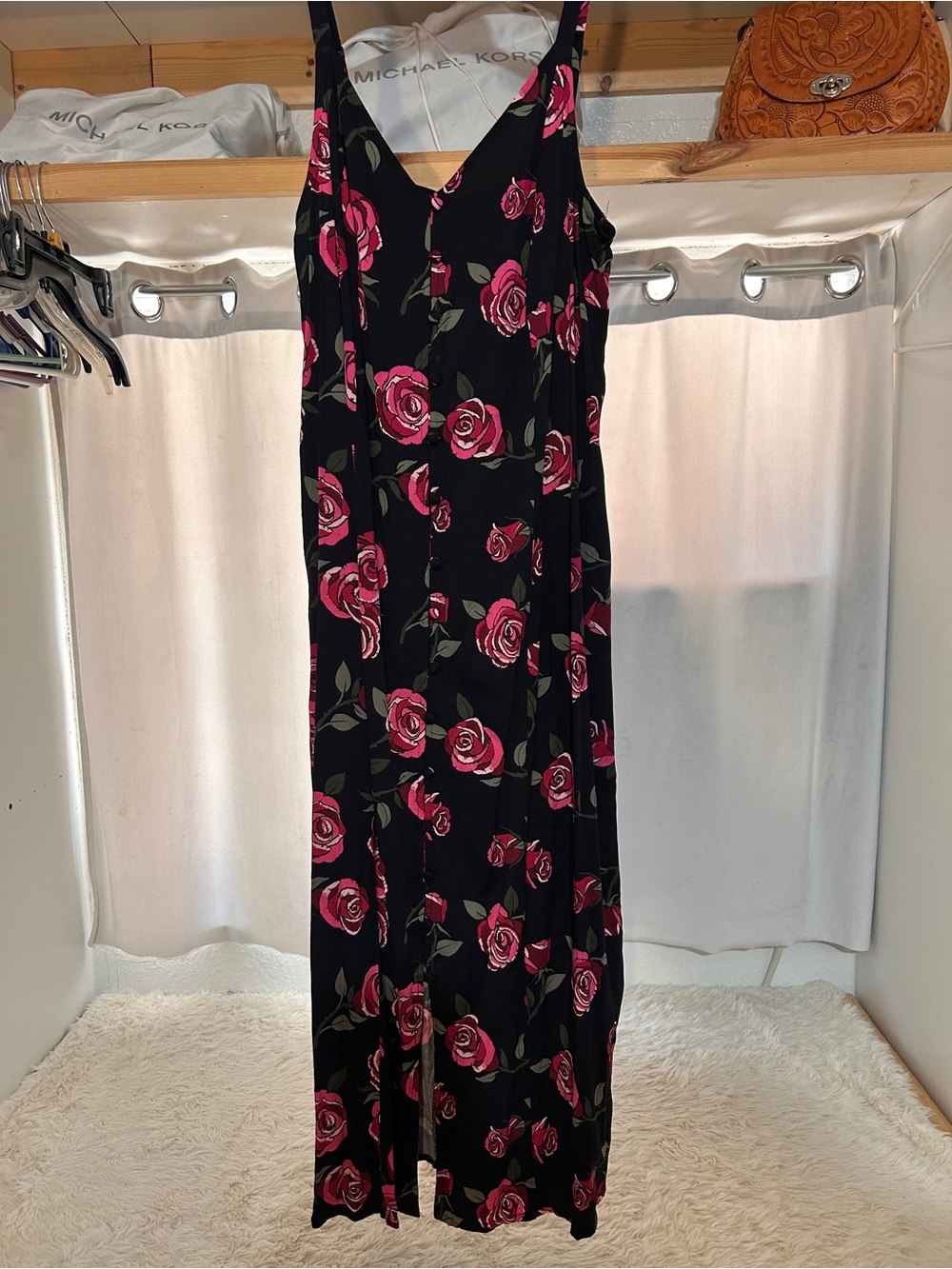 Floral Black & Pink Midi Dress